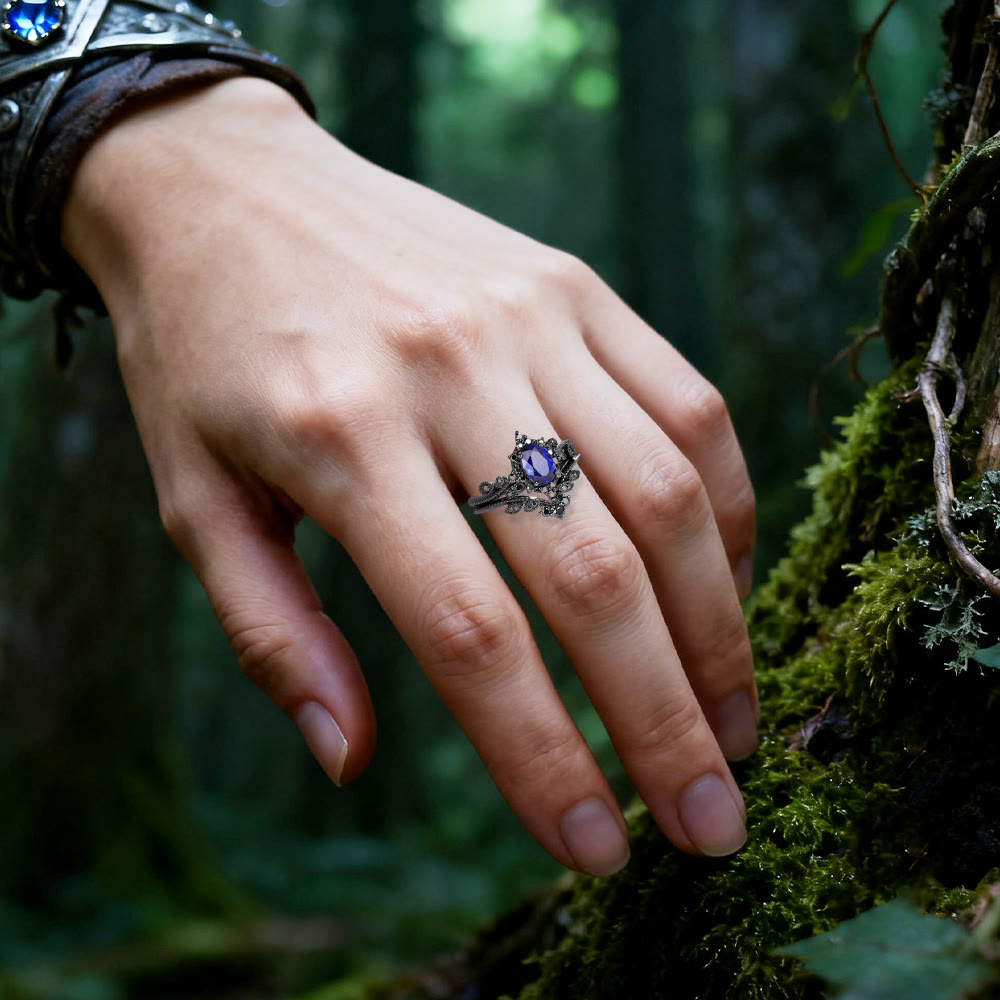 WorldNorse Schwarzes ovales Kronenring-Set - image 1