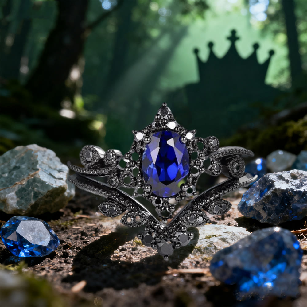 WorldNorse Schwarzes ovales Kronenring-Set - Saphir - 65mm - image 0