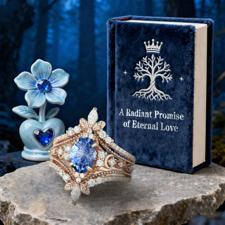 WorldNorse Ringset mit Blumenkrone und blauem Zirkon - image 3
