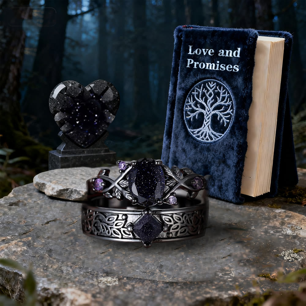 WorldNorse 2-teiliges Ringset mit Blättern aus blauem Sandstein - image 3