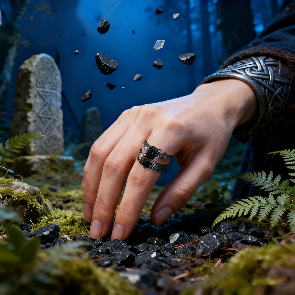 WorldNorse 2-teiliges Ringset mit Blättern aus blauem Sandstein - image 1