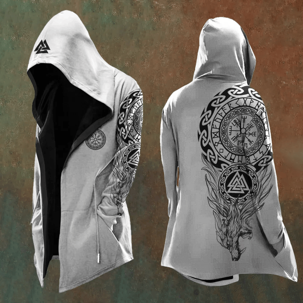 WorldNorse Monochrome Valknut Keltischer Knoten Wolves Kapuzenjacke - US/UK/AU48, EU58 (4XL) - image 0