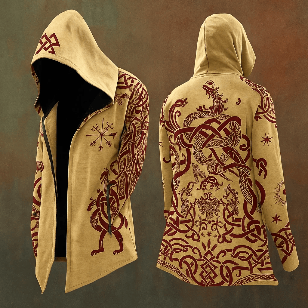 WorldNorse Vintage Nordischer Drache Keltischer Knoten Schlange Kapuzenjacke - US/UK/AU48, EU58 (4XL) - image 0