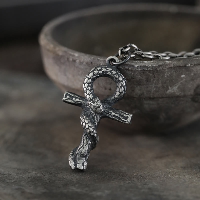 WorldNorse 999 Sterling Silber Mittelalterliche Schlangen-Ankh-Halskette - image 0