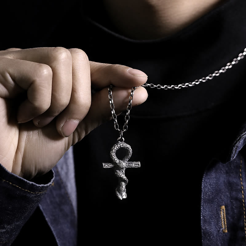 WorldNorse 999 Sterling Silber Mittelalterliche Schlangen-Ankh-Halskette - image 1