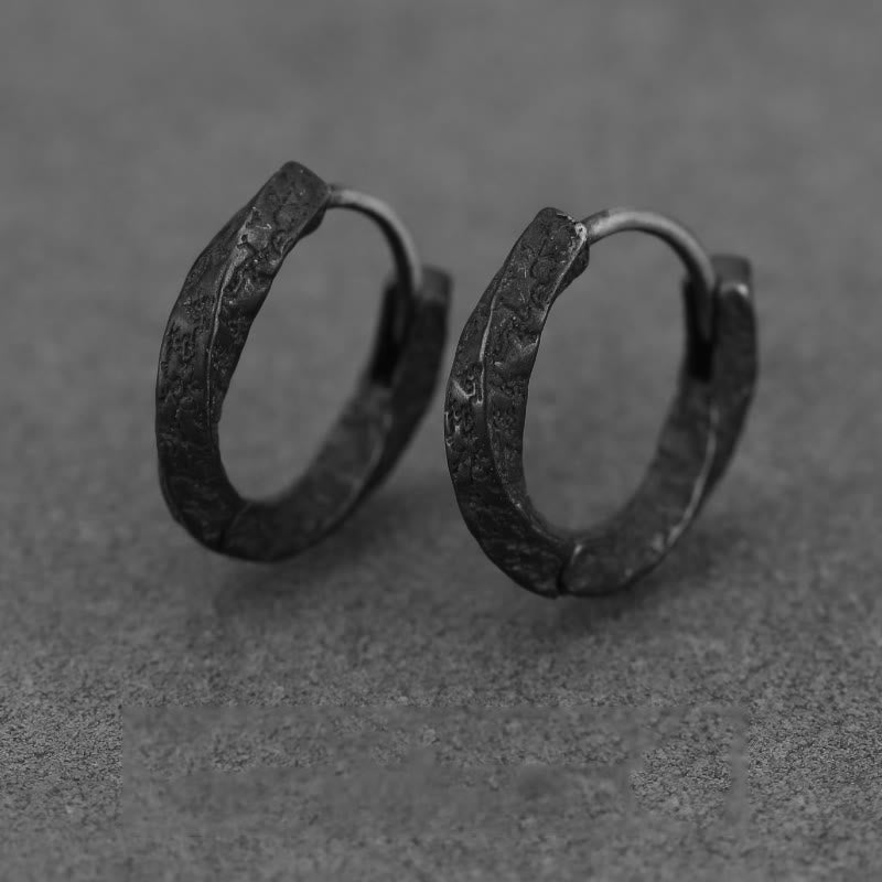 WorldNorse 925 Sterling Silber Wikinger Strukturierte Schwarze Creolen - Ein Paar - image 5