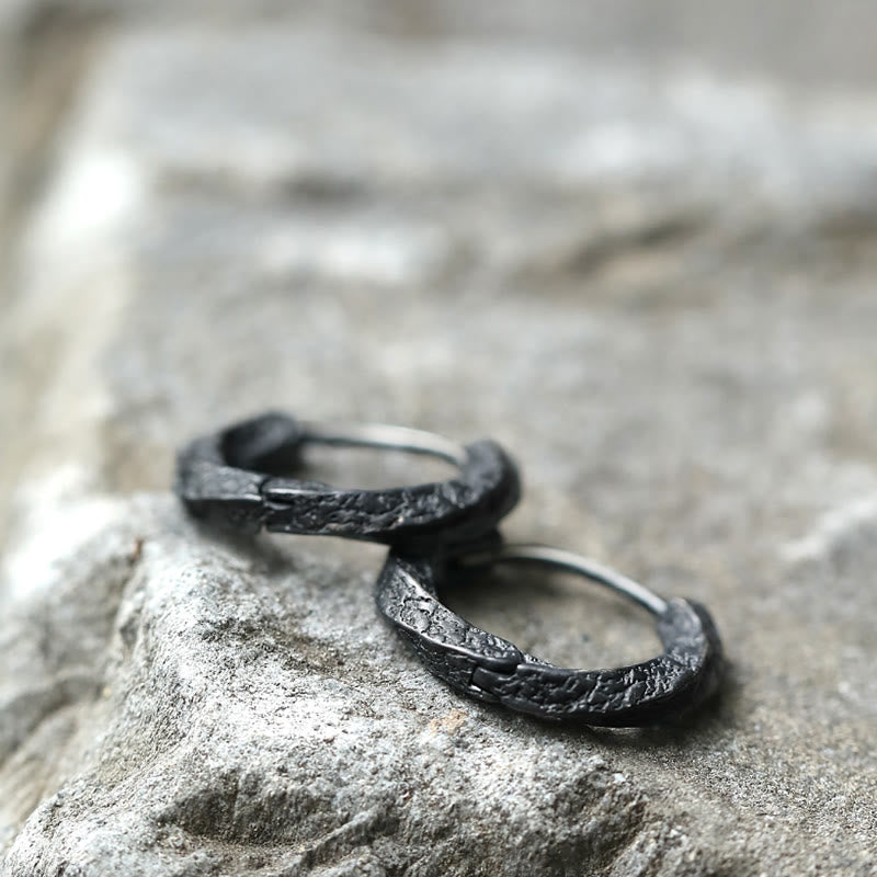 WorldNorse 925 Sterling Silber Wikinger Strukturierte Schwarze Creolen - image 0
