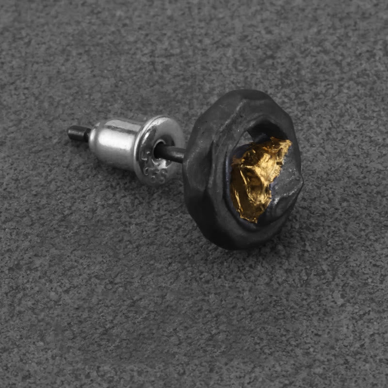 WorldNorse Handgefertigtes 999 Silber Handgefertigte Gold Berg Ohrringe - Retro Schwarz Single - image 4