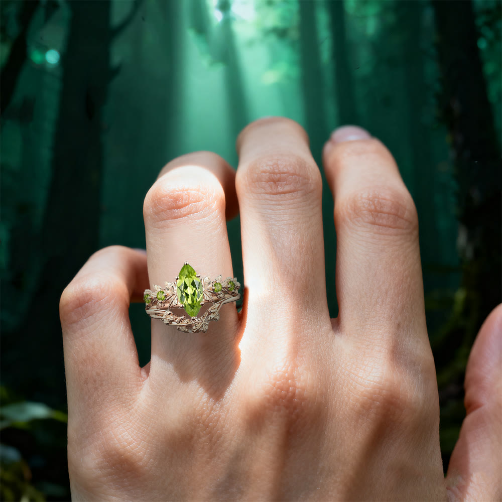 WorldNorse Roségoldblatt-Peridot-Ring-Set - image 1