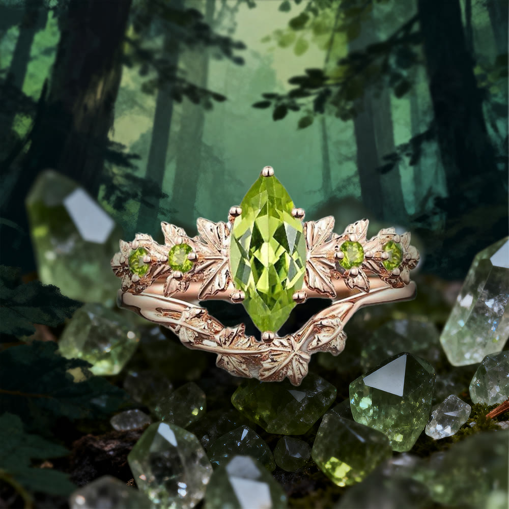 WorldNorse Roségoldblatt-Peridot-Ring-Set - 62mm  - image 0