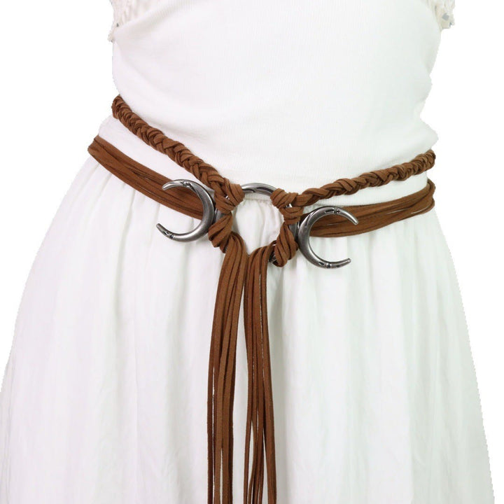 WorldNorse – Geflochtener Gürtel mit mehreren Riemen und Halbmond-Motiv - Braun - image 2