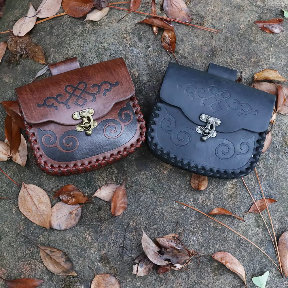 WorldNorse – Beuteltasche aus ethnischem Leder mit Prägung - image 0