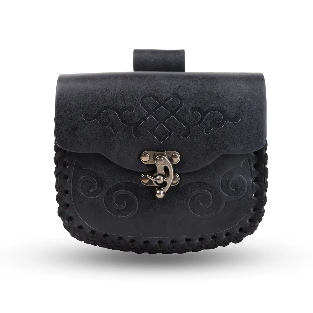 WorldNorse – Beuteltasche aus ethnischem Leder mit Prägung - Schwarz - image 5