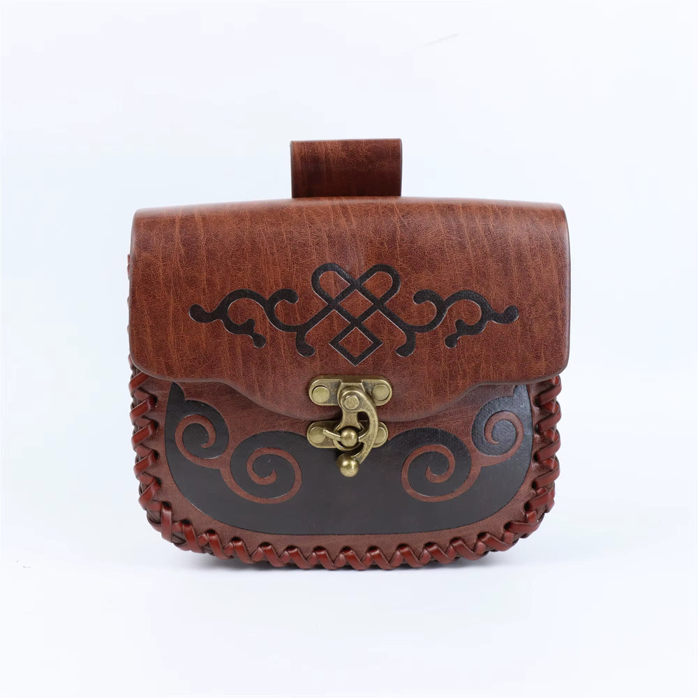 WorldNorse – Beuteltasche aus ethnischem Leder mit Prägung - Braun - image 1
