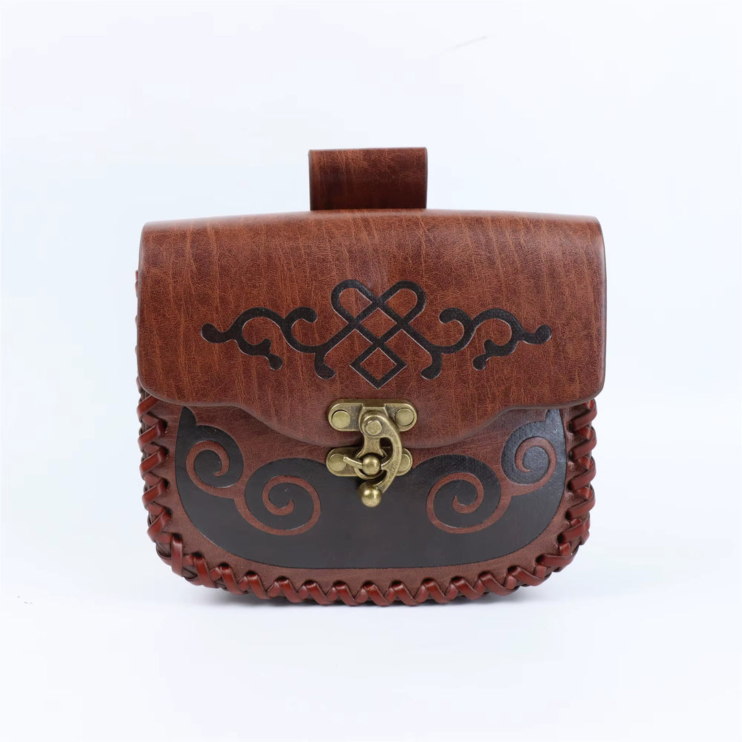 WorldNorse – Beuteltasche aus ethnischem Leder mit Prägung - Braun - image 1