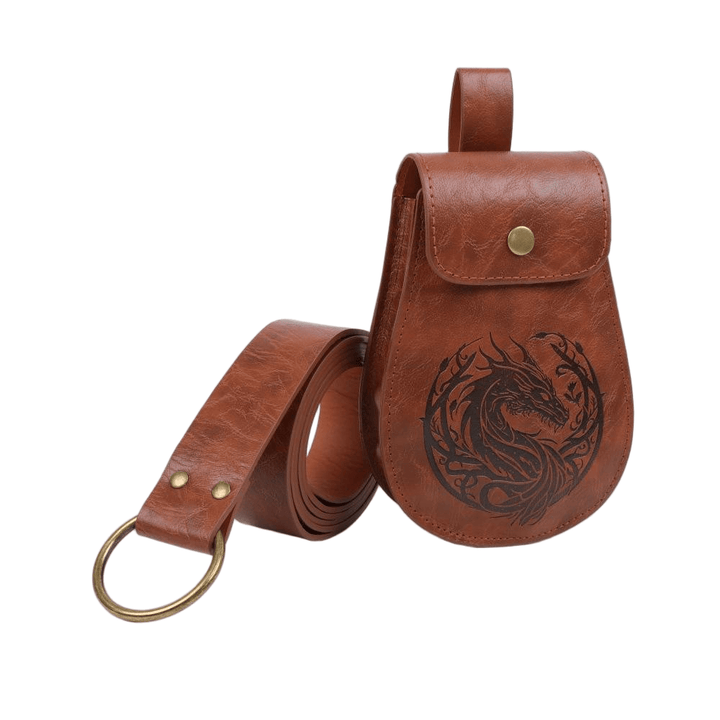 WorldNorse Retro-Ledertasche mit Drachenprägung - Tasche + Gürtel - Braun - image 8