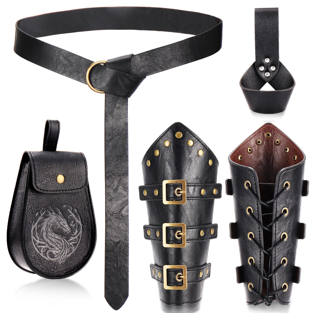 WorldNorse Vintage Drachen geprägt Schnalle Tasche Gürtel Arm Armschienen Schwert Gürtel Scheide Set - Tasche + Gürtel + Armschienen + Schwertgürtelscheide - Schwarz - image 7