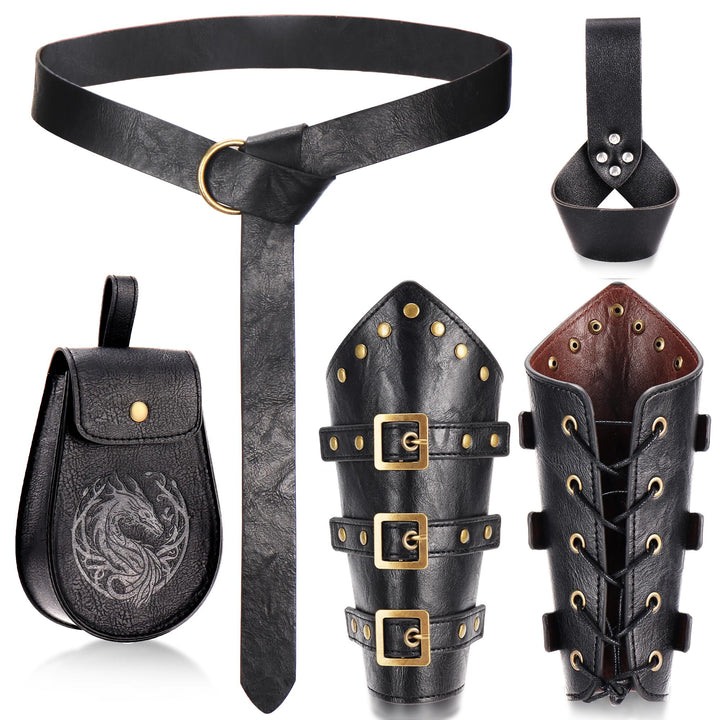 WorldNorse Vintage Drachen geprägt Schnalle Tasche Gürtel Arm Armschienen Schwert Gürtel Scheide Set - Tasche + Gürtel + Armschienen + Schwertgürtelscheide - Schwarz - image 7