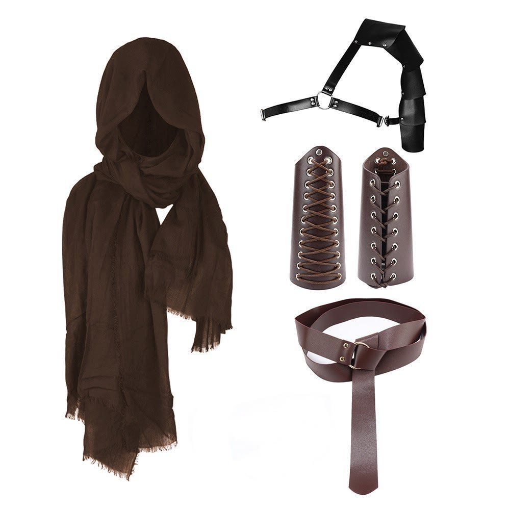WorldNorse Kapuzenschal Schnallengürtel Armschienen Bund Schulterstück Set - Braune Armschienen mit Schnürung＋Brauner Gürtel＋Brauner Schal＋Schwarze Schulterplatte - image 3