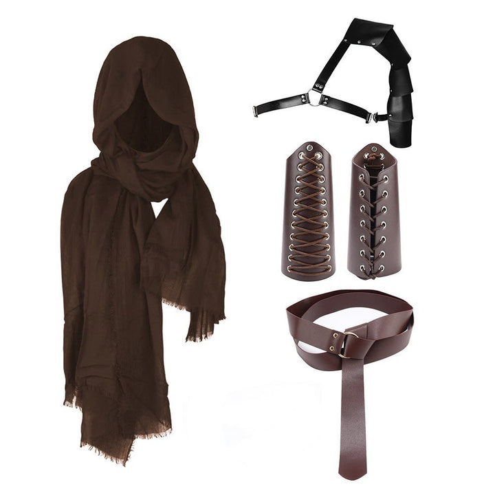 WorldNorse Kapuzenschal Schnallengürtel Armschienen Bund Schulterstück Set - Braune Armschienen mit Schnürung＋Brauner Gürtel＋Brauner Schal＋Schwarze Schulterplatte - image 3