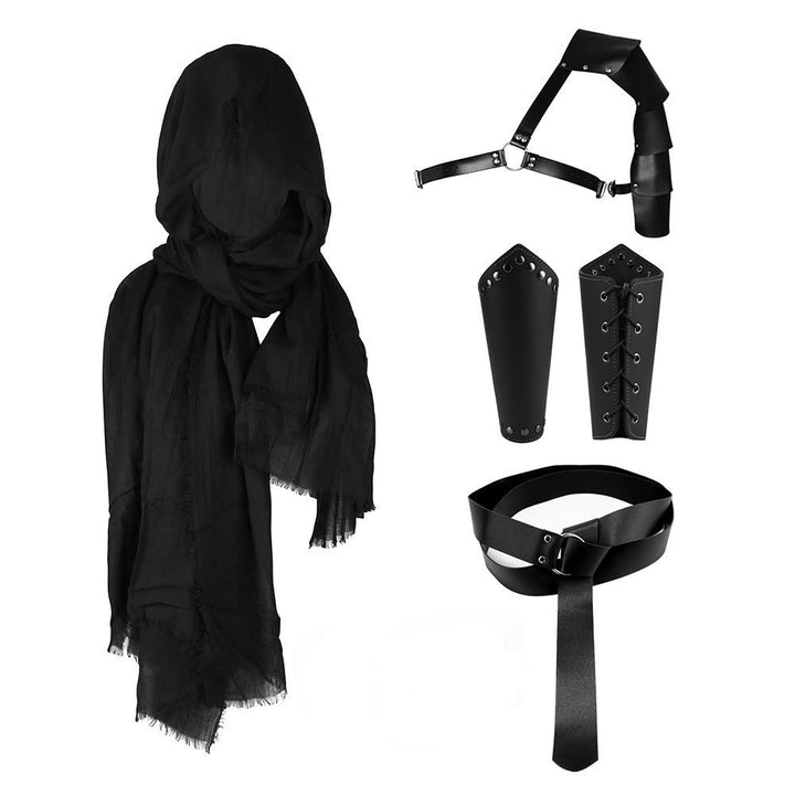WorldNorse Kapuzenschal Schnallengürtel Armschienen Bund Schulterstück Set - Schwarze Armschienen mit Schnürung＋Schwarzer Gürtel＋Brauner Schal＋Schwarze Schulterplatte - image 4