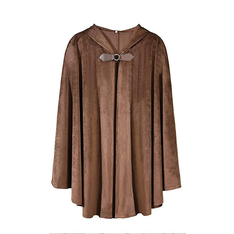 WorldNorse Rustikaler Cosplay-Umhang mit Kapuze und Schnallenbesatz - Braun - image 1