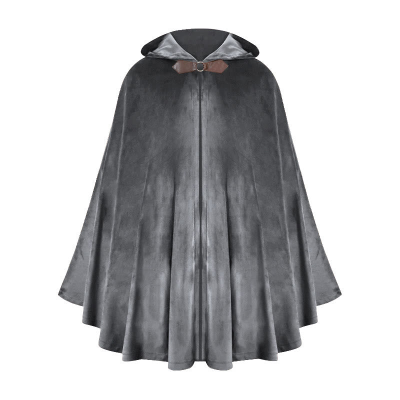 WorldNorse Rustikaler Cosplay-Umhang mit Kapuze und Schnallenbesatz - Grau - image 9
