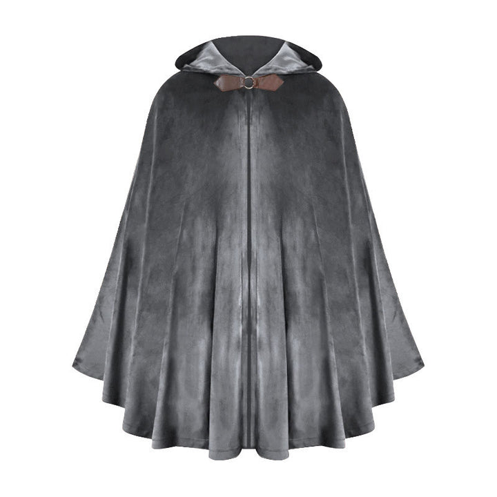WorldNorse Rustikaler Cosplay-Umhang mit Kapuze und Schnallenbesatz - Grau - image 9