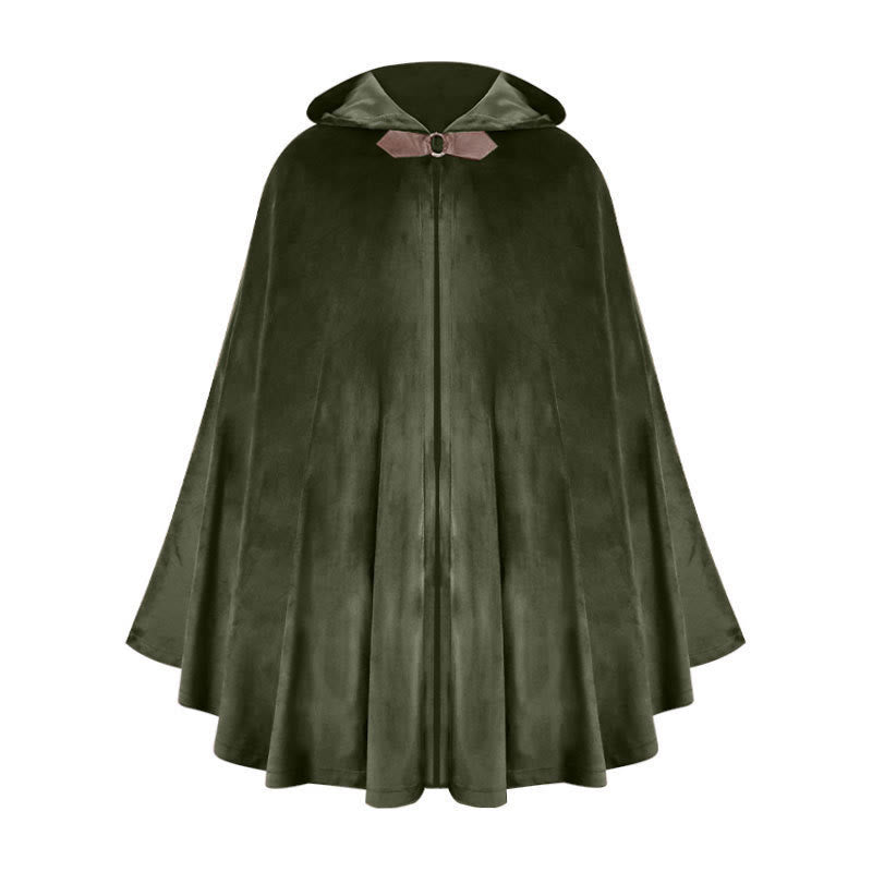 WorldNorse Rustikaler Cosplay-Umhang mit Kapuze und Schnallenbesatz - Grün - image 10