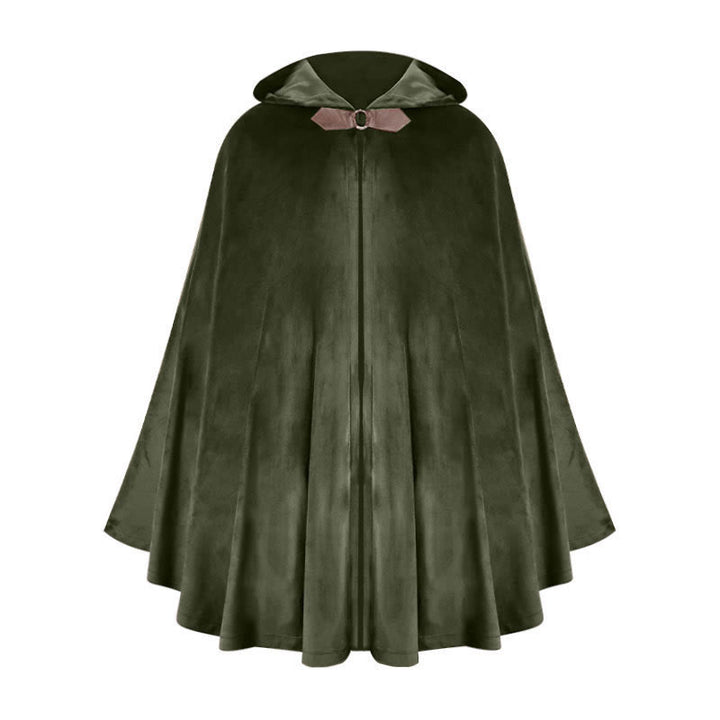 WorldNorse Rustikaler Cosplay-Umhang mit Kapuze und Schnallenbesatz - Grün - image 10