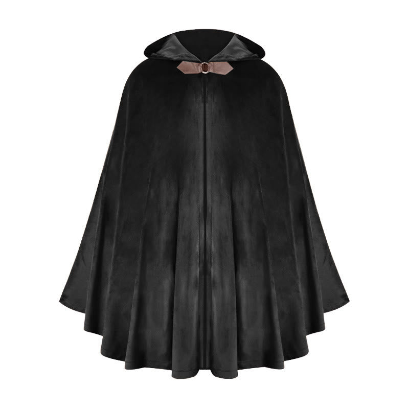WorldNorse Rustikaler Cosplay-Umhang mit Kapuze und Schnallenbesatz - Schwarz - image 8