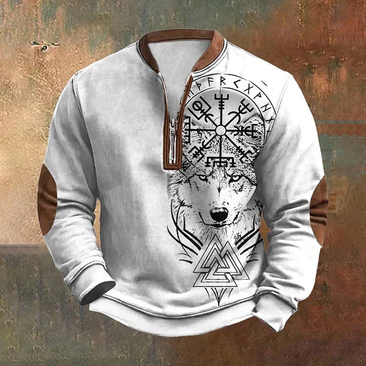 WorldNorse Vintage Wolf Vegvisir Valknut Reißverschluss Sweatshirt - US/UK/AU52, EU62 (6XL) - image 0