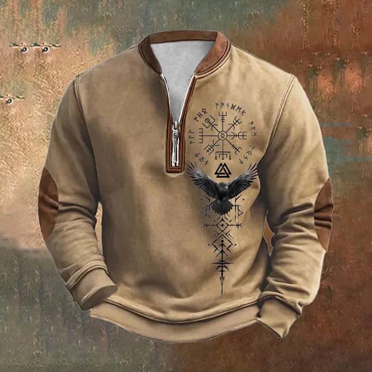 WorldNorse Nordic Emblazoned Vegvisir Valknut Reißverschluss-Sweatshirt - Khaki - US/UK/AU52, EU62 (6XL) - image 3