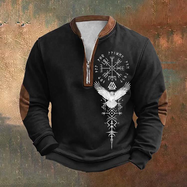 WorldNorse Nordic Emblazoned Vegvisir Valknut Reißverschluss-Sweatshirt - Schwarz - US/UK/AU52, EU62 (6XL) - image 0