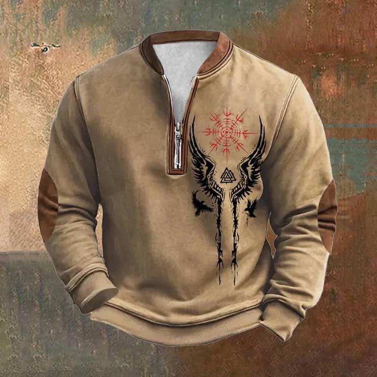 WorldNorse Mystic Valknut Helm der Ehrfurcht Geflügeltes Reißverschluss-Sweatshirt - Khaki - US/UK/AU52, EU62 (6XL) - image 2