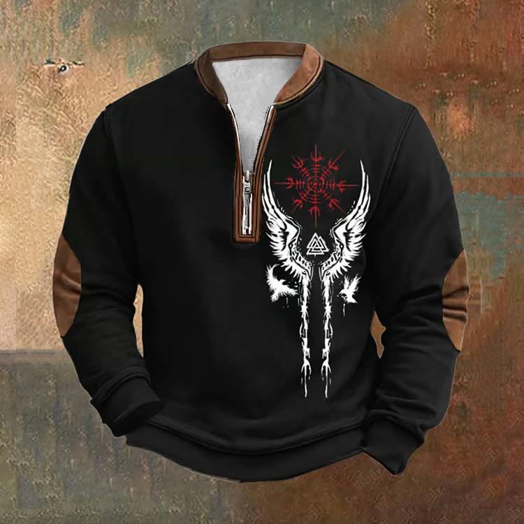 WorldNorse Mystic Valknut Helm der Ehrfurcht Geflügeltes Reißverschluss-Sweatshirt - Schwarz - US/UK/AU52, EU62 (6XL) - image 0