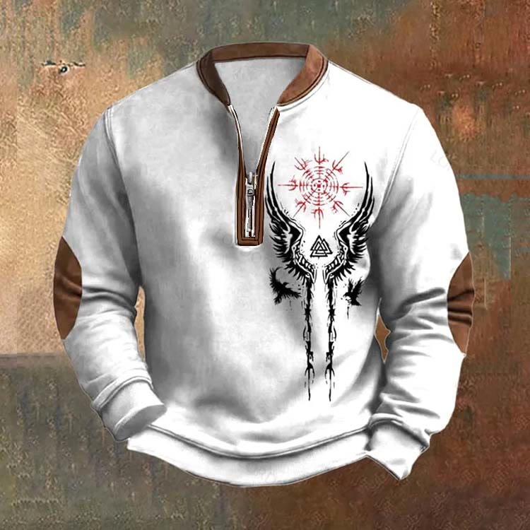 WorldNorse Mystic Valknut Helm der Ehrfurcht Geflügeltes Reißverschluss-Sweatshirt - Weiß - US/UK/AU52, EU62 (6XL) - image 1