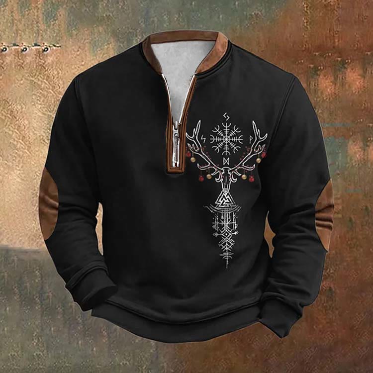 WorldNorse Verzauberter Hirsch Vegvisir Valknut Reißverschluss-Sweatshirt - US/UK/AU52, EU62 (6XL) - image 0