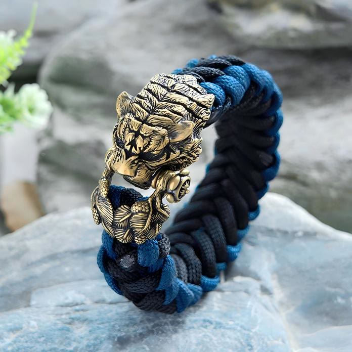 WorldNorse Wikinger-Armband mit Tigerkopf und Paracord-Flechtmotiv - Blau & Schwarz - Innenumfang: 24 cm (Gesamtlänge 28 cm) - image 6