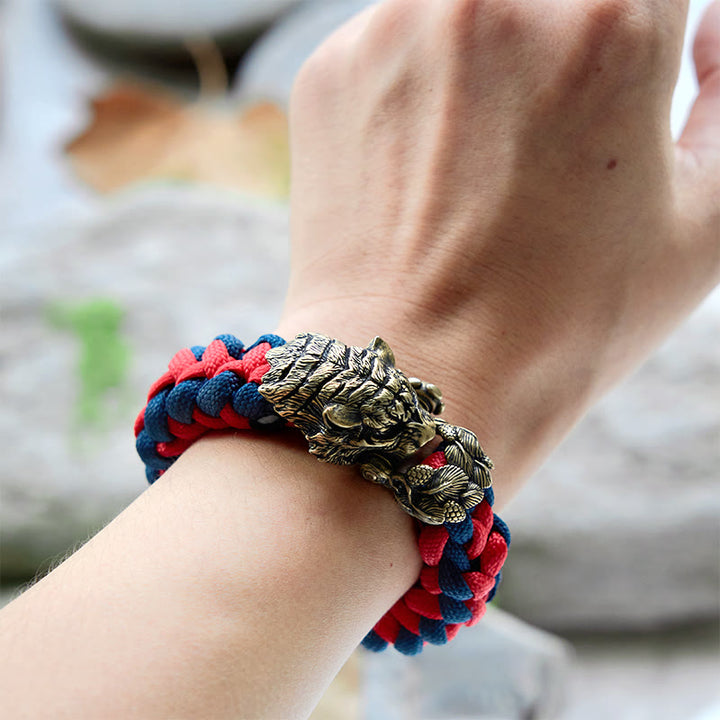 WorldNorse Wikinger-Armband mit Tigerkopf und Paracord-Flechtmotiv - image 4