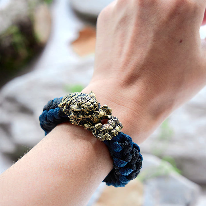 WorldNorse Wikinger-Armband mit Tigerkopf und Paracord-Flechtmotiv - image 9