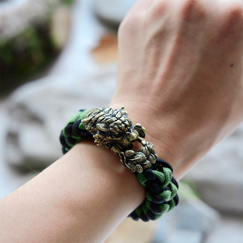 WorldNorse Wikinger-Armband mit Tigerkopf und Paracord-Flechtmotiv - image 15