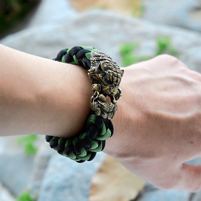 WorldNorse Wikinger-Armband mit Tigerkopf und Paracord-Flechtmotiv - image 16