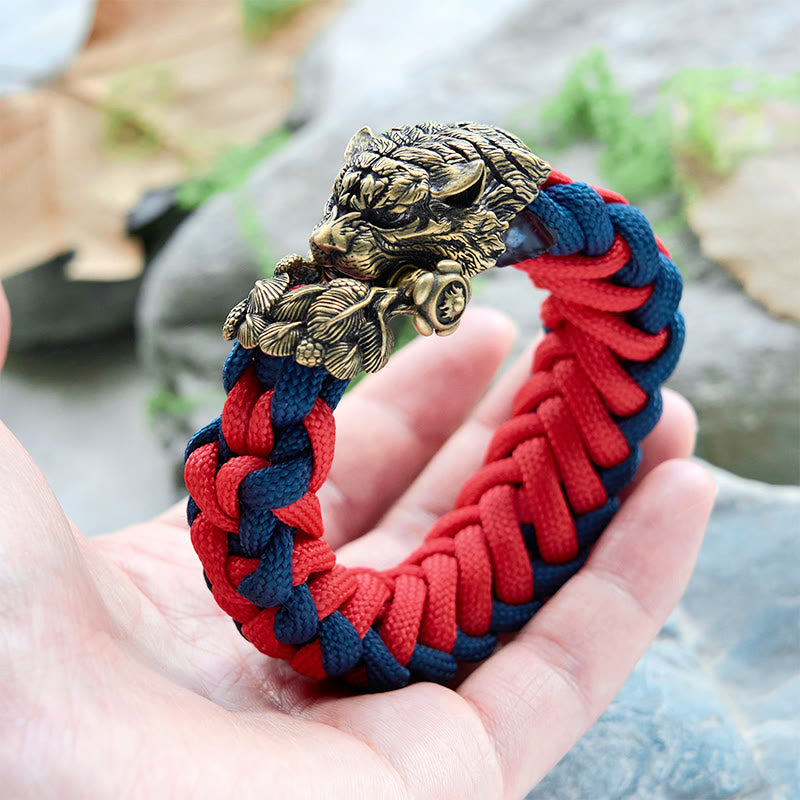 WorldNorse Wikinger-Armband mit Tigerkopf und Paracord-Flechtmotiv - image 3