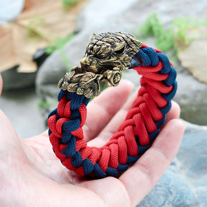 WorldNorse Wikinger-Armband mit Tigerkopf und Paracord-Flechtmotiv - image 3
