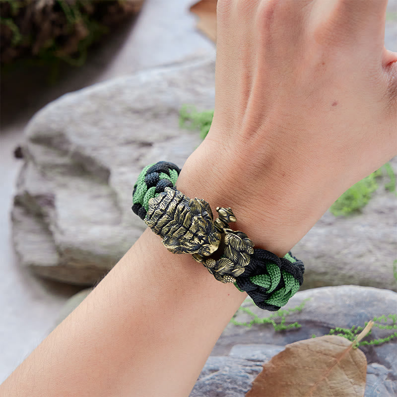 WorldNorse Wikinger-Armband mit Tigerkopf und Paracord-Flechtmotiv - image 17