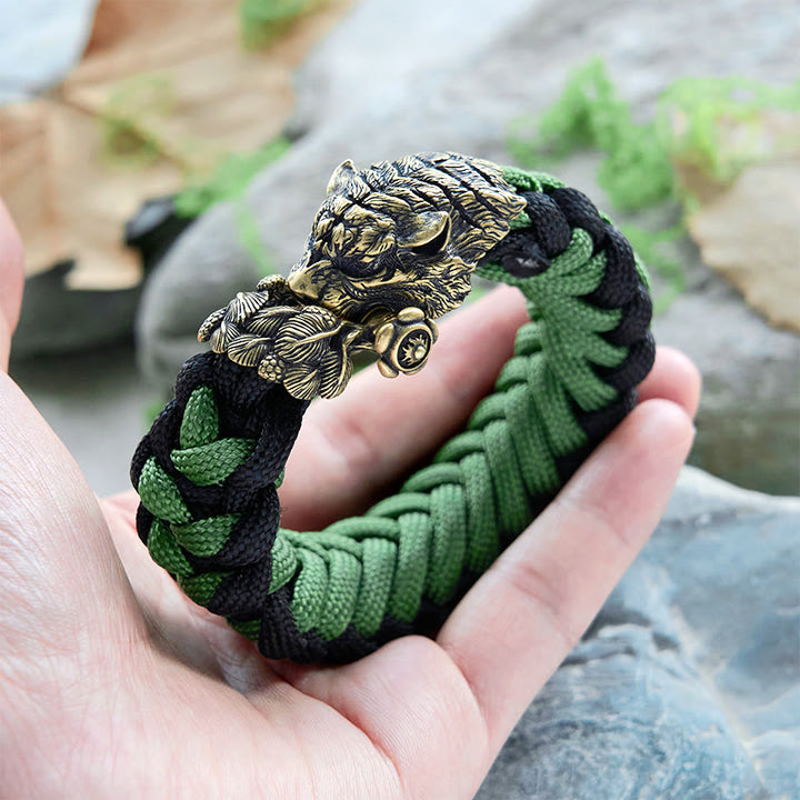 WorldNorse Wikinger-Armband mit Tigerkopf und Paracord-Flechtmotiv - image 14