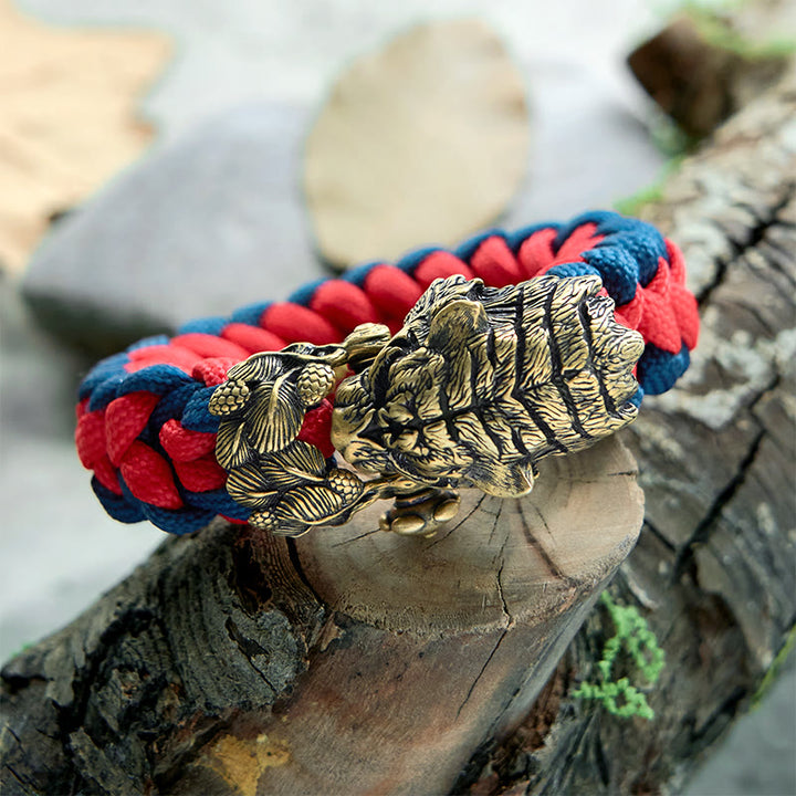 WorldNorse Wikinger-Armband mit Tigerkopf und Paracord-Flechtmotiv - image 1