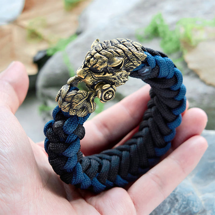 WorldNorse Wikinger-Armband mit Tigerkopf und Paracord-Flechtmotiv - image 8