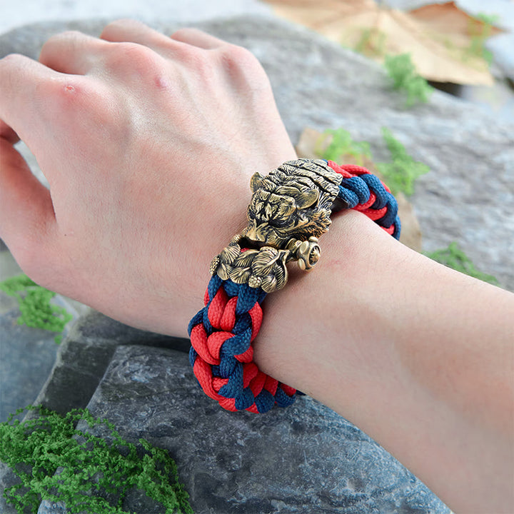 WorldNorse Wikinger-Armband mit Tigerkopf und Paracord-Flechtmotiv - image 5